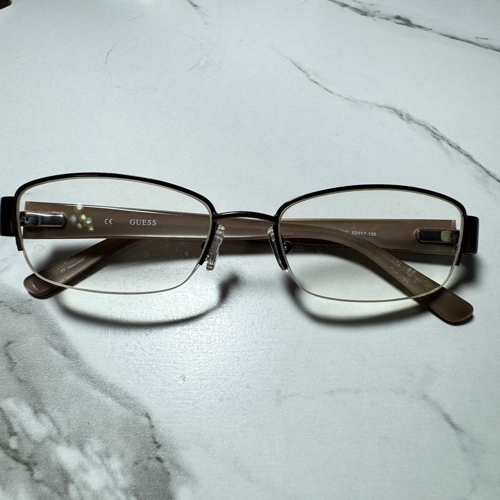 Guess GU 2378 BRN Brown Semi Rimless Rectangular Eyeglass Frames 52-17-135